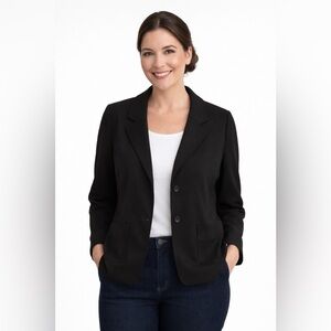 EILEEN FISHER washable flex ponte long blazer in black
